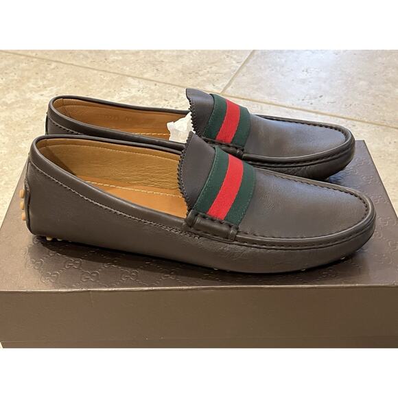 $1200 Gucci Men’s Brown Leather Slip On Loafers Driving Shoes US 10 NEW IN BOX!! - Picture 4 of 13